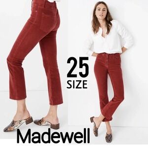 Madewell Cali Demi-Boot Corduroy Jeans Button -Front Stretch Cropped Rust‎ 25